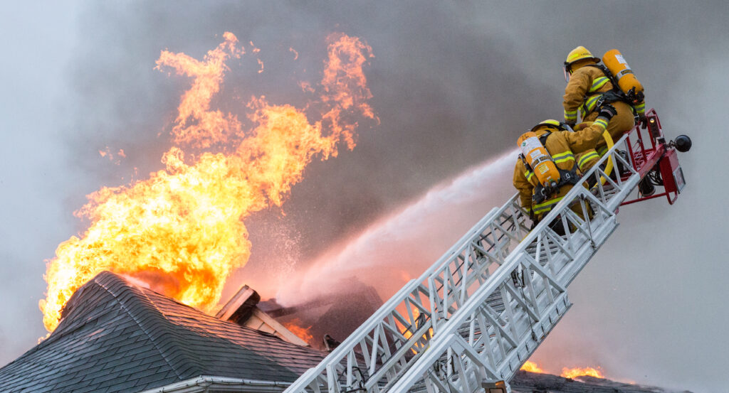 large fire being extinguished 