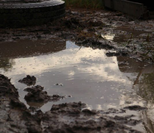 Aftermath of mudslide due to rainfall after wildfire