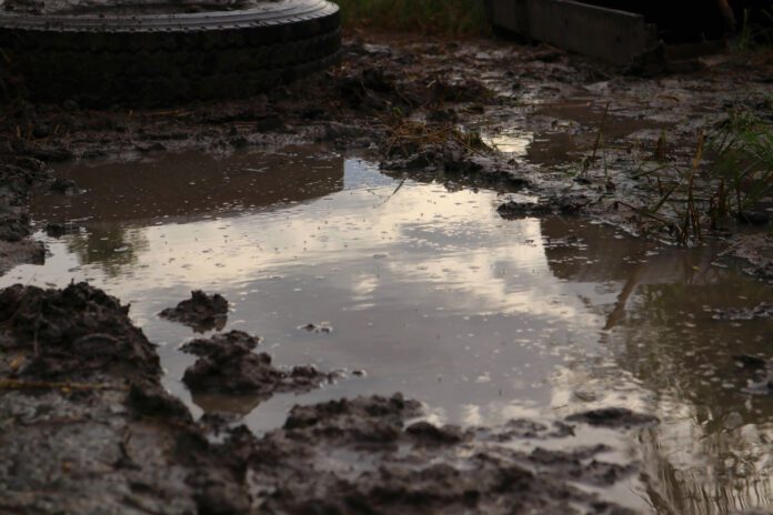 Aftermath of mudslide due to rainfall after wildfire