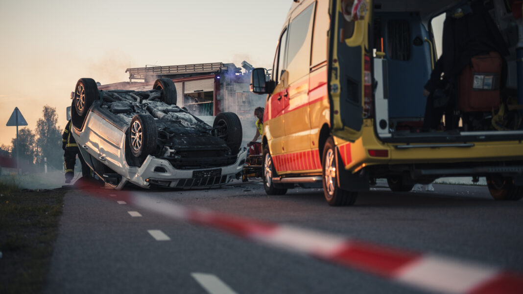 multi-car accident, rolled car