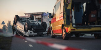 multi-car accident, rolled car