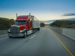 Semi-trailer depicted at scene of incident