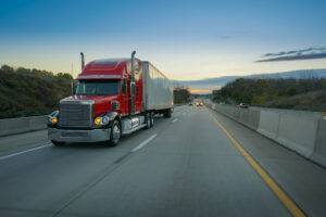 Semi-trailer depicted at scene of incident