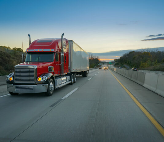 Semi-trailer depicted at scene of incident