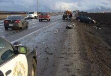 Highway patrol arrive to scene of car crash