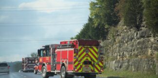 Emergency medics arrive to scene of a crash