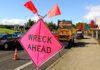 "wreck ahead" traffic notice as a result of highway crash