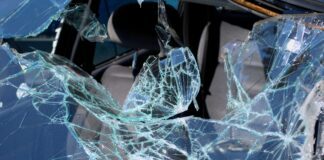Crashed car featured with broken windshield