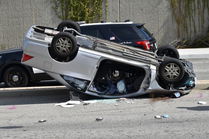 vehicle flipped on highway following accident