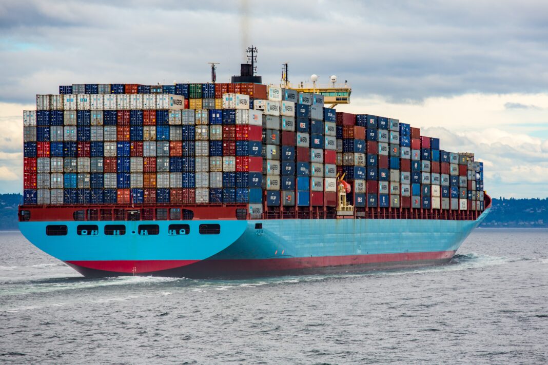 large cargo ship depicted in ocean