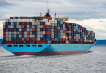 large cargo ship depicted in ocean