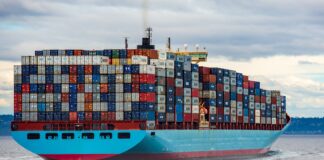 large cargo ship depicted in ocean