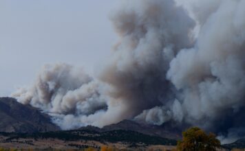 Woman Suffers Severe Burns During Rabbit Fire large wildfire smoke clouds depicted in the distance