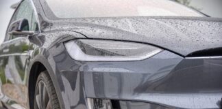 tesla depicted driving on road