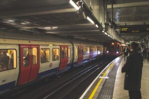 busy metro train depicted