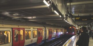 busy metro train depicted