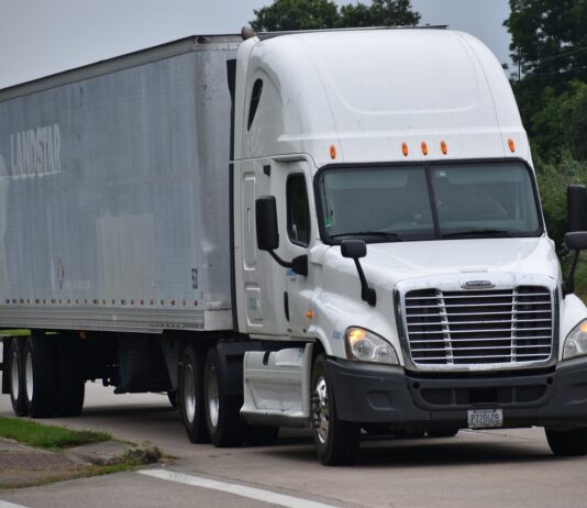 large semi truck depicted on highway