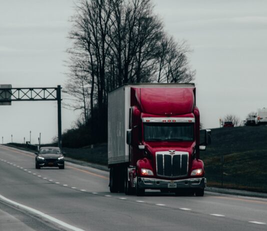 large semi truck depicted on highway