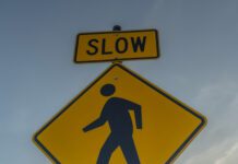 pedestrian crossing sign depicted