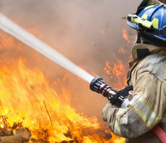 Albuquerque Native Caught in Hawaii Wildfires with her Family firefighter attempting to put out large blaze is depicted