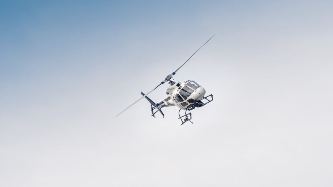 helicopter depicted in the air