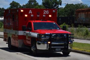 ambulance arrives to scene of catastrophic accident