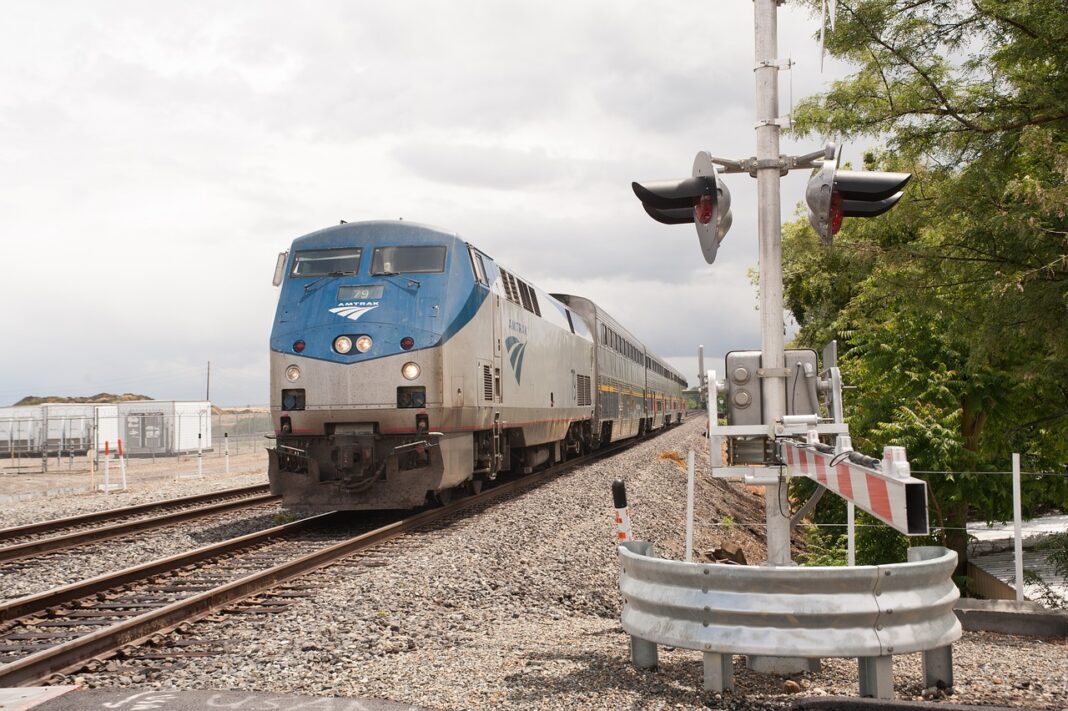 amtrak train depicted on railway