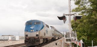 amtrak train depicted on railway